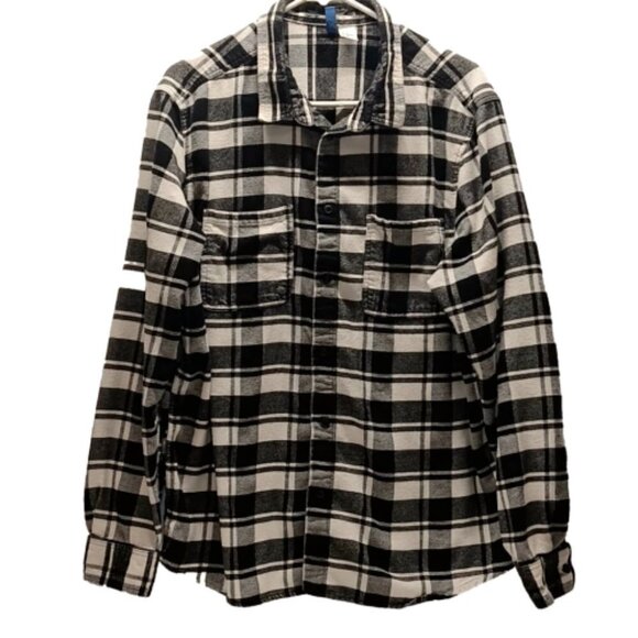 Divided By H&M Buffalo Check Flannel Button Up Shirt Mens Size XL Black/White - Picture 1 of 7